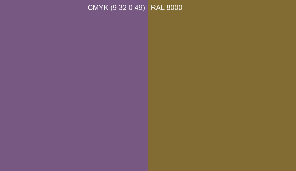 CMYK Color CMYK (9 32 0 49) vs RAL 8000 side by side comparison CMYK Color CMYK (9 32 0 49) vs RAL 8000 side by side comparison