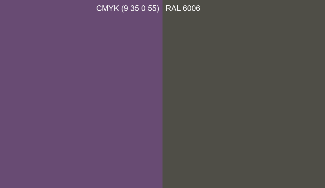 CMYK Color CMYK (9 35 0 55) vs RAL 6006 side by side comparison CMYK Color CMYK (9 35 0 55) vs RAL 6006 side by side comparison
