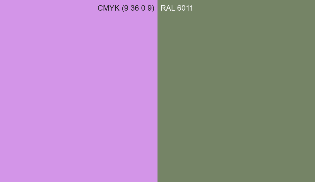 CMYK Color CMYK (9 36 0 9) vs RAL 6011 side by side comparison CMYK Color CMYK (9 36 0 9) vs RAL 6011 side by side comparison