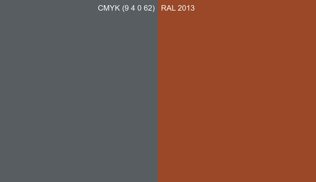 CMYK Color CMYK (9 4 0 62) vs RAL 2013 side by side comparison CMYK Color CMYK (9 4 0 62) vs RAL 2013 side by side comparison