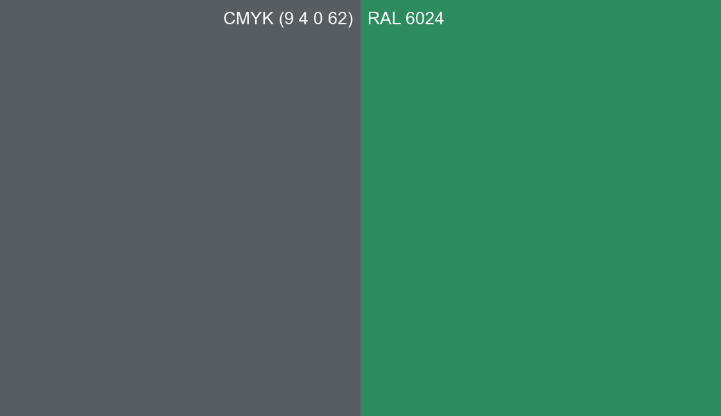 CMYK Color CMYK (9 4 0 62) vs RAL 6024 side by side comparison CMYK Color CMYK (9 4 0 62) vs RAL 6024 side by side comparison