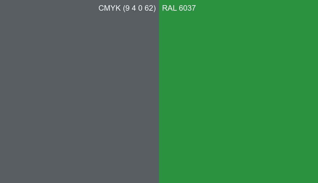 CMYK Color CMYK (9 4 0 62) vs RAL 6037 side by side comparison CMYK Color CMYK (9 4 0 62) vs RAL 6037 side by side comparison
