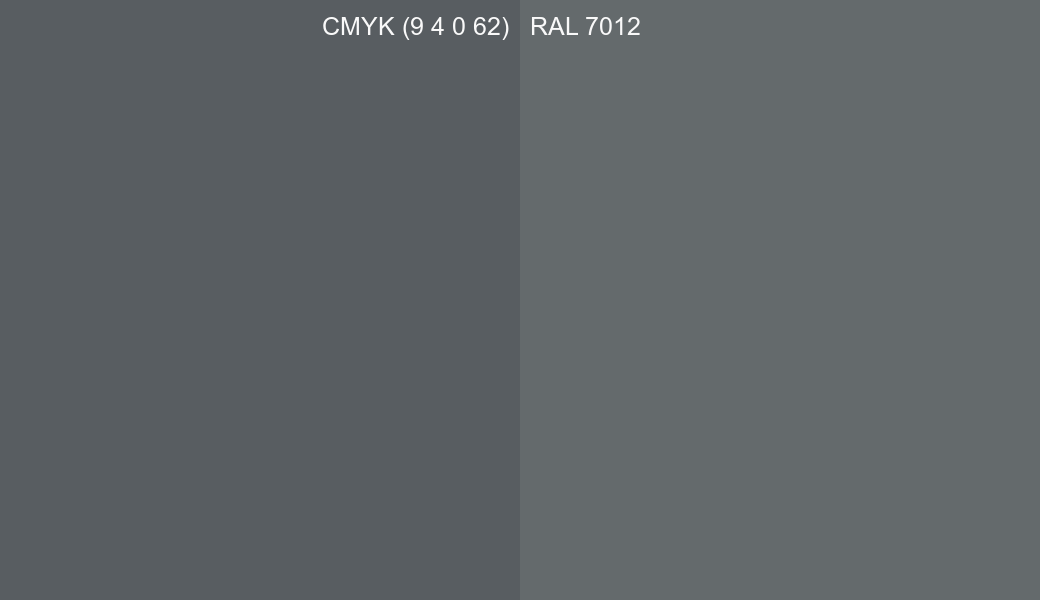 CMYK Color CMYK (9 4 0 62) vs RAL 7012 side by side comparison CMYK Color CMYK (9 4 0 62) vs RAL 7012 side by side comparison