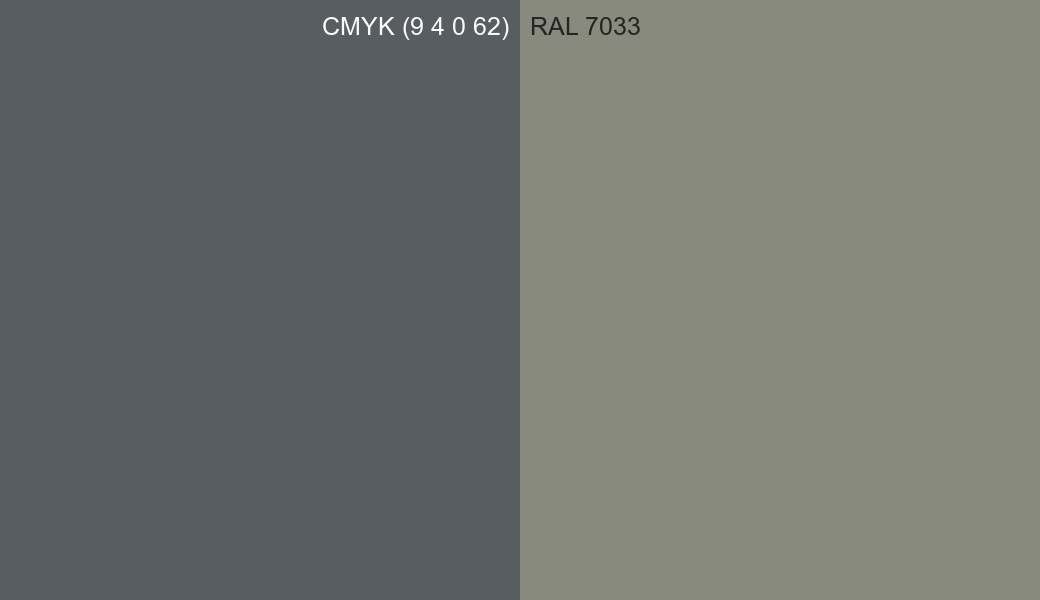 CMYK Color CMYK (9 4 0 62) vs RAL 7033 side by side comparison CMYK Color CMYK (9 4 0 62) vs RAL 7033 side by side comparison