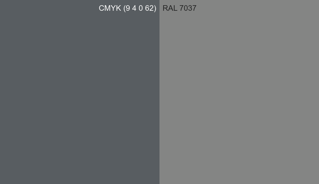 CMYK Color CMYK (9 4 0 62) vs RAL 7037 side by side comparison CMYK Color CMYK (9 4 0 62) vs RAL 7037 side by side comparison