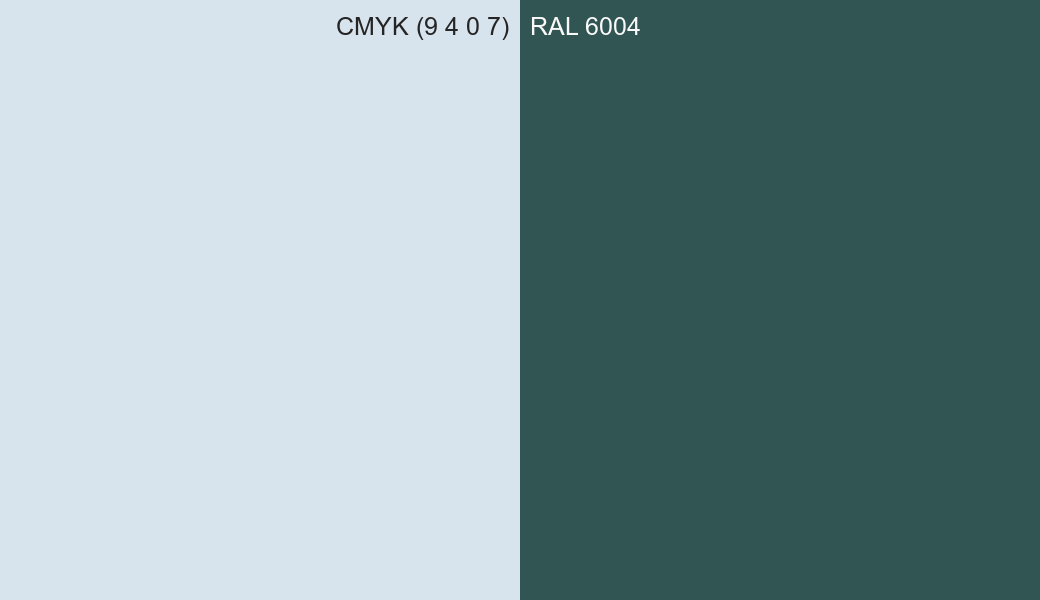 CMYK Color CMYK (9 4 0 7) vs RAL 6004 side by side comparison CMYK Color CMYK (9 4 0 7) vs RAL 6004 side by side comparison