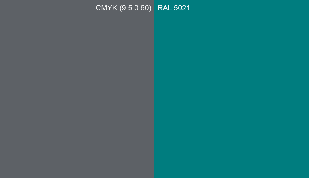 CMYK Color CMYK (9 5 0 60) vs RAL 5021 side by side comparison CMYK Color CMYK (9 5 0 60) vs RAL 5021 side by side comparison