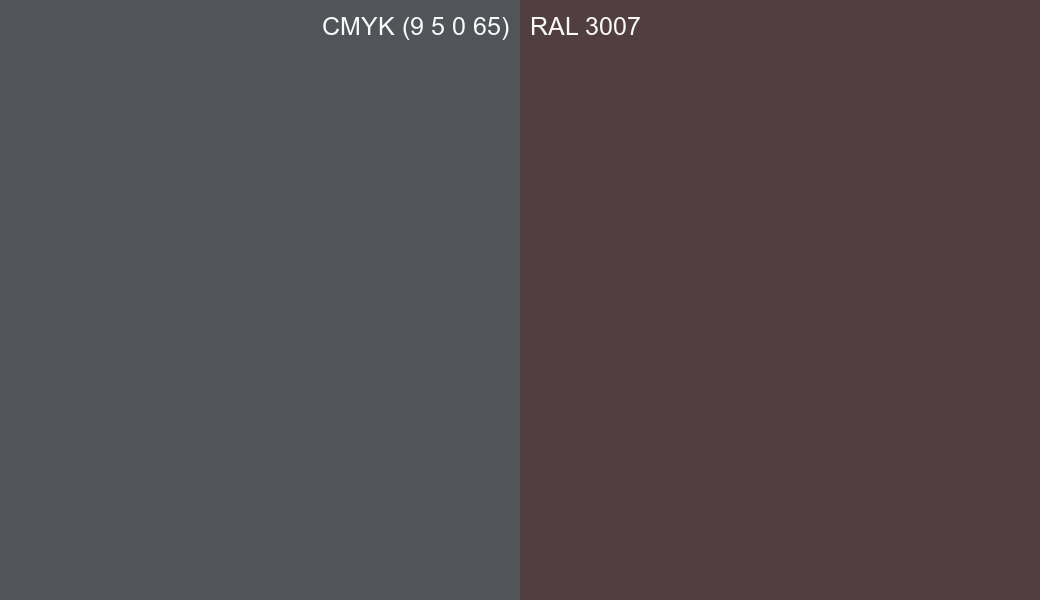 CMYK Color CMYK (9 5 0 65) vs RAL 3007 side by side comparison CMYK Color CMYK (9 5 0 65) vs RAL 3007 side by side comparison