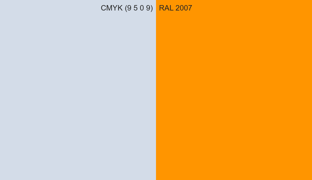 CMYK Color CMYK (9 5 0 9) vs RAL 2007 side by side comparison CMYK Color CMYK (9 5 0 9) vs RAL 2007 side by side comparison