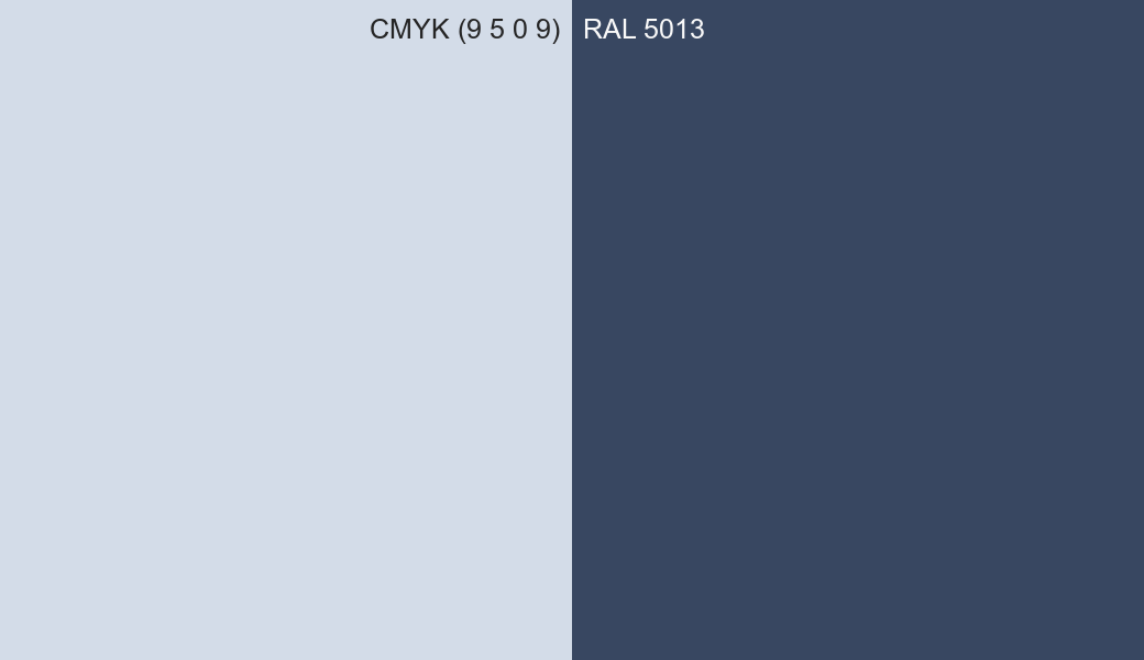 CMYK Color CMYK (9 5 0 9) vs RAL 5013 side by side comparison CMYK Color CMYK (9 5 0 9) vs RAL 5013 side by side comparison