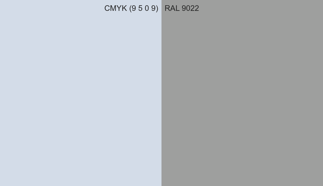 CMYK Color CMYK (9 5 0 9) vs RAL 9022 side by side comparison CMYK Color CMYK (9 5 0 9) vs RAL 9022 side by side comparison