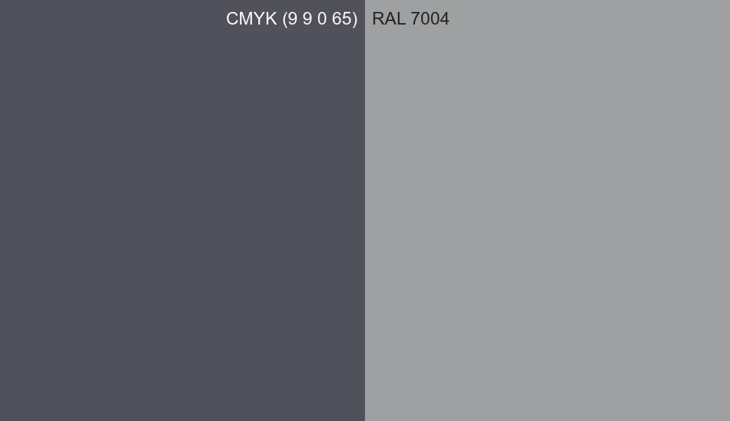 CMYK Color CMYK (9 9 0 65) vs RAL 7004 side by side comparison CMYK Color CMYK (9 9 0 65) vs RAL 7004 side by side comparison