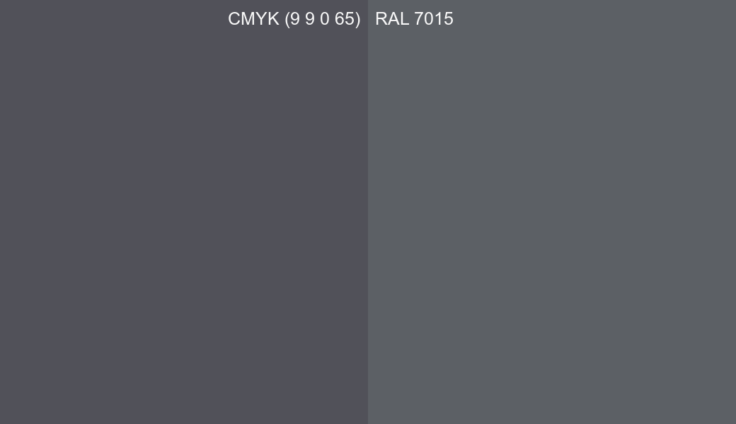 CMYK Color CMYK (9 9 0 65) vs RAL 7015 side by side comparison CMYK Color CMYK (9 9 0 65) vs RAL 7015 side by side comparison
