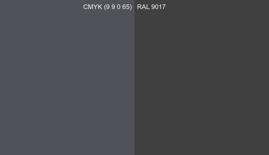 CMYK Color CMYK (9 9 0 65) vs RAL 9017 side by side comparison CMYK Color CMYK (9 9 0 65) vs RAL 9017 side by side comparison