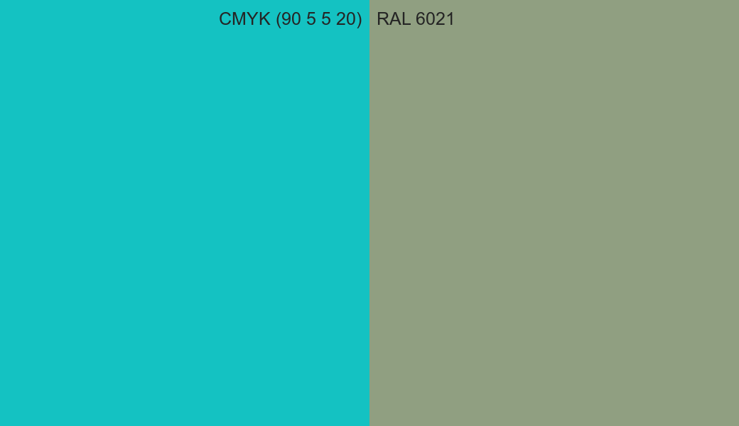 CMYK Color CMYK (90 5 5 20) vs RAL 6021 side by side comparison CMYK Color CMYK (90 5 5 20) vs RAL 6021 side by side comparison