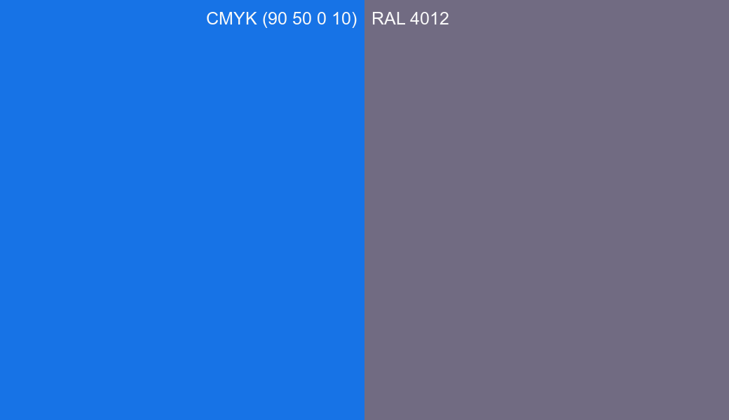 CMYK Color CMYK (90 50 0 10) vs RAL 4012 side by side comparison CMYK Color CMYK (90 50 0 10) vs RAL 4012 side by side comparison