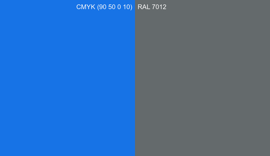 CMYK Color CMYK (90 50 0 10) vs RAL 7012 side by side comparison CMYK Color CMYK (90 50 0 10) vs RAL 7012 side by side comparison
