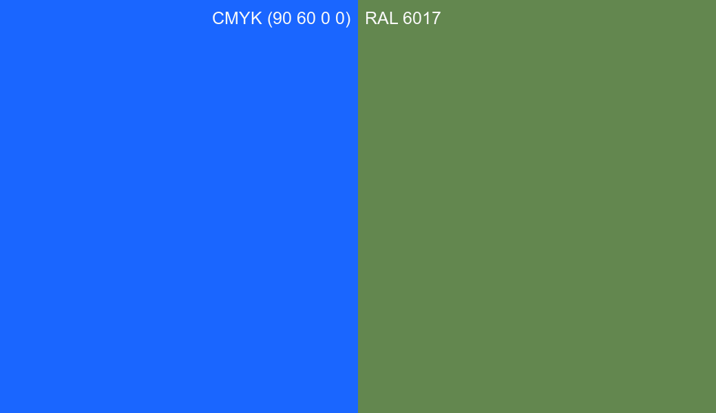 CMYK Color CMYK (90 60 0 0) vs RAL 6017 side by side comparison CMYK Color CMYK (90 60 0 0) vs RAL 6017 side by side comparison