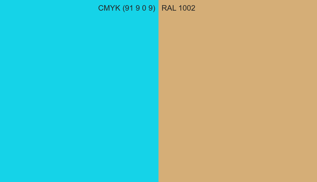 CMYK Color CMYK (91 9 0 9) vs RAL 1002 side by side comparison CMYK Color CMYK (91 9 0 9) vs RAL 1002 side by side comparison
