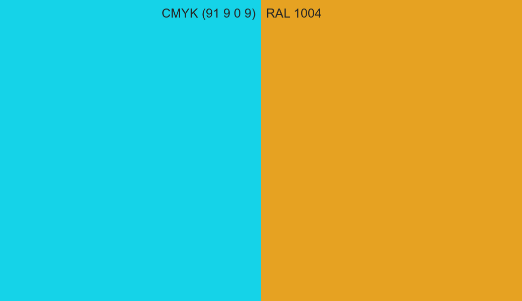 CMYK Color CMYK (91 9 0 9) vs RAL 1004 side by side comparison CMYK Color CMYK (91 9 0 9) vs RAL 1004 side by side comparison
