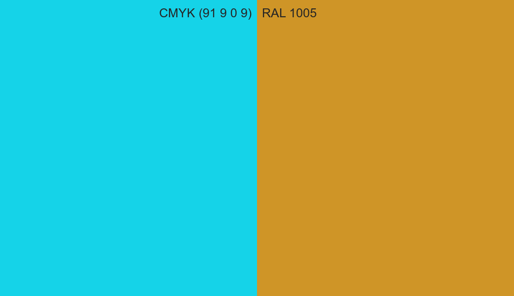 CMYK Color CMYK (91 9 0 9) vs RAL 1005 side by side comparison CMYK Color CMYK (91 9 0 9) vs RAL 1005 side by side comparison