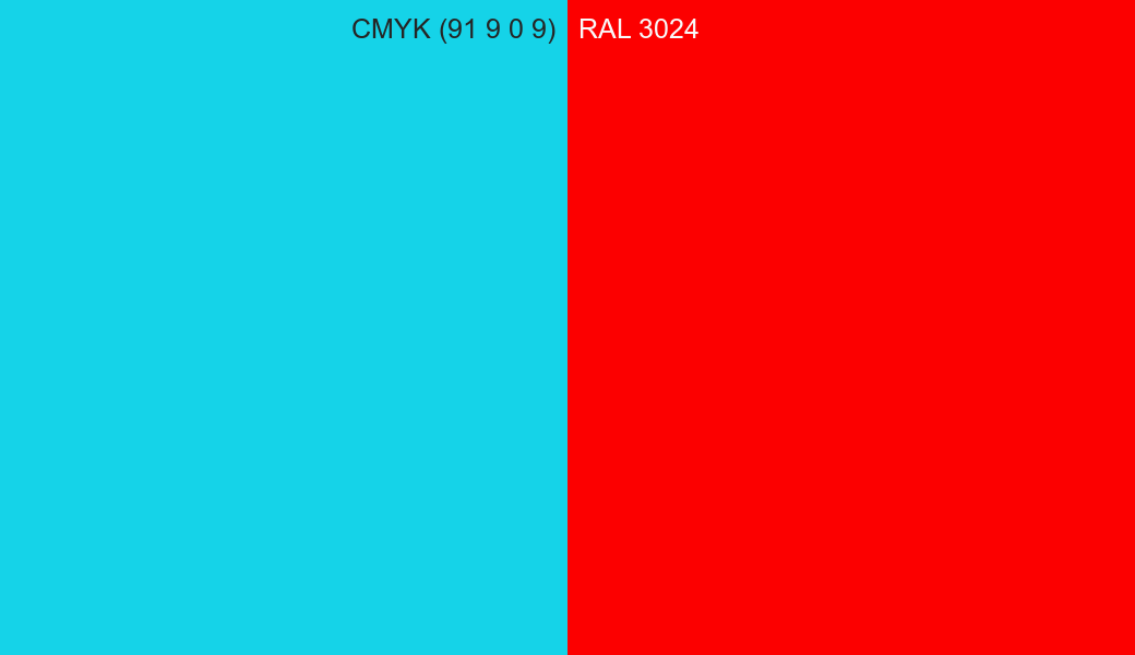 CMYK Color CMYK (91 9 0 9) vs RAL 3024 side by side comparison CMYK Color CMYK (91 9 0 9) vs RAL 3024 side by side comparison