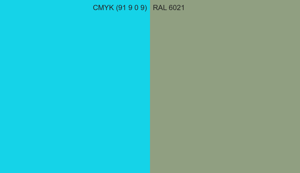 CMYK Color CMYK (91 9 0 9) vs RAL 6021 side by side comparison CMYK Color CMYK (91 9 0 9) vs RAL 6021 side by side comparison