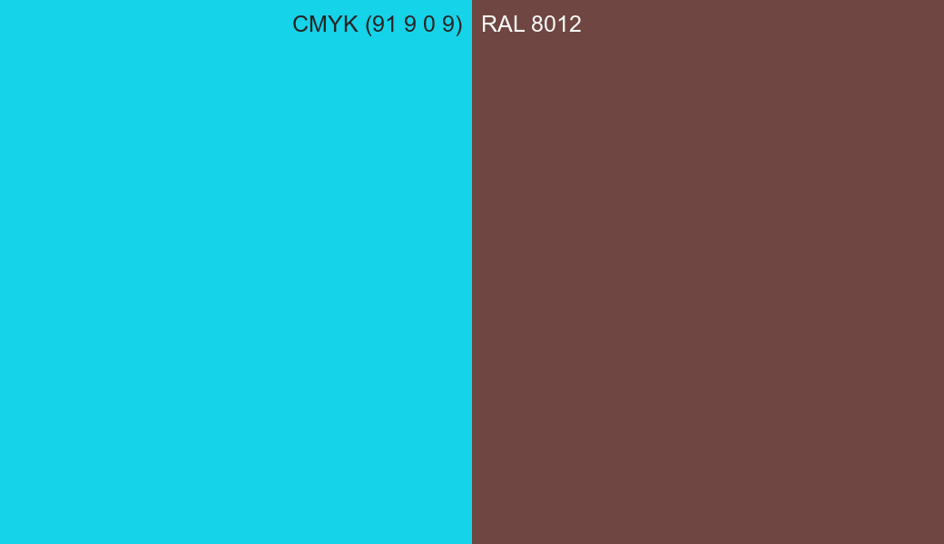 CMYK Color CMYK (91 9 0 9) vs RAL 8012 side by side comparison CMYK Color CMYK (91 9 0 9) vs RAL 8012 side by side comparison
