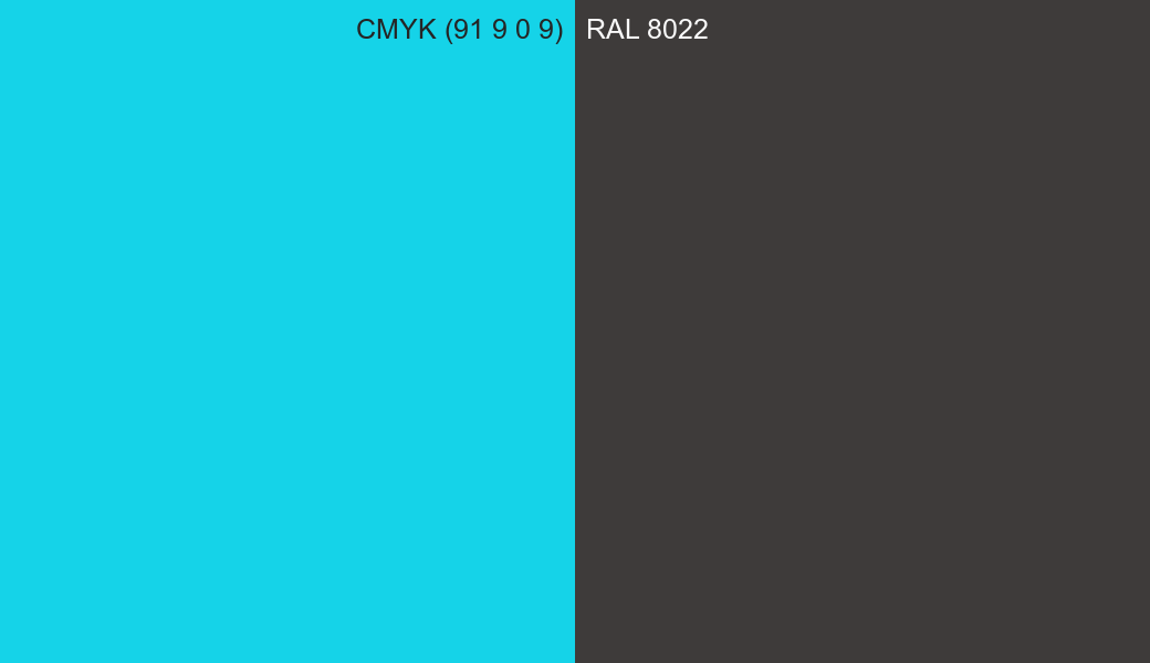 CMYK Color CMYK (91 9 0 9) vs RAL 8022 side by side comparison CMYK Color CMYK (91 9 0 9) vs RAL 8022 side by side comparison