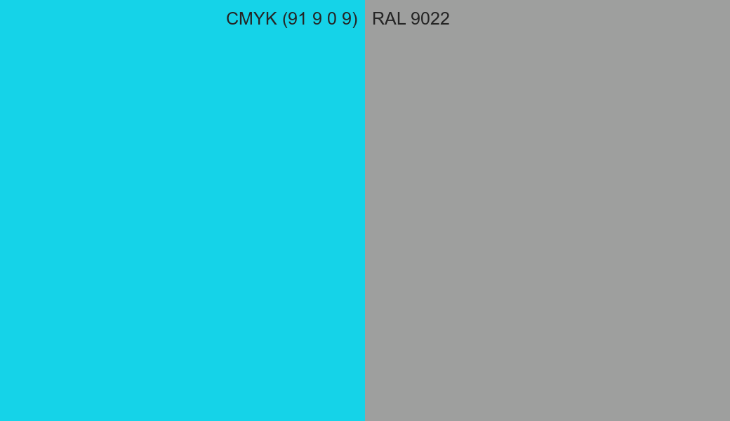 CMYK Color CMYK (91 9 0 9) vs RAL 9022 side by side comparison CMYK Color CMYK (91 9 0 9) vs RAL 9022 side by side comparison