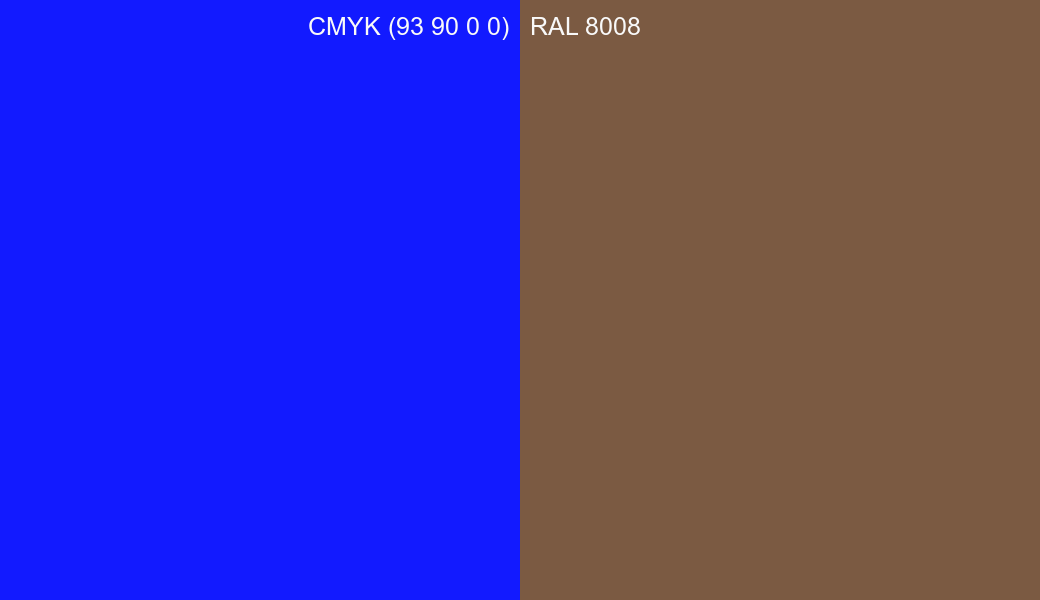 CMYK Color CMYK (93 90 0 0) vs RAL 8008 side by side comparison CMYK Color CMYK (93 90 0 0) vs RAL 8008 side by side comparison