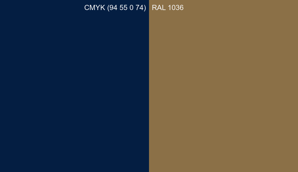CMYK Color CMYK (94 55 0 74) vs RAL 1036 side by side comparison CMYK Color CMYK (94 55 0 74) vs RAL 1036 side by side comparison