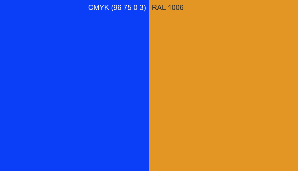 CMYK Color CMYK (96 75 0 3) vs RAL 1006 side by side comparison CMYK Color CMYK (96 75 0 3) vs RAL 1006 side by side comparison