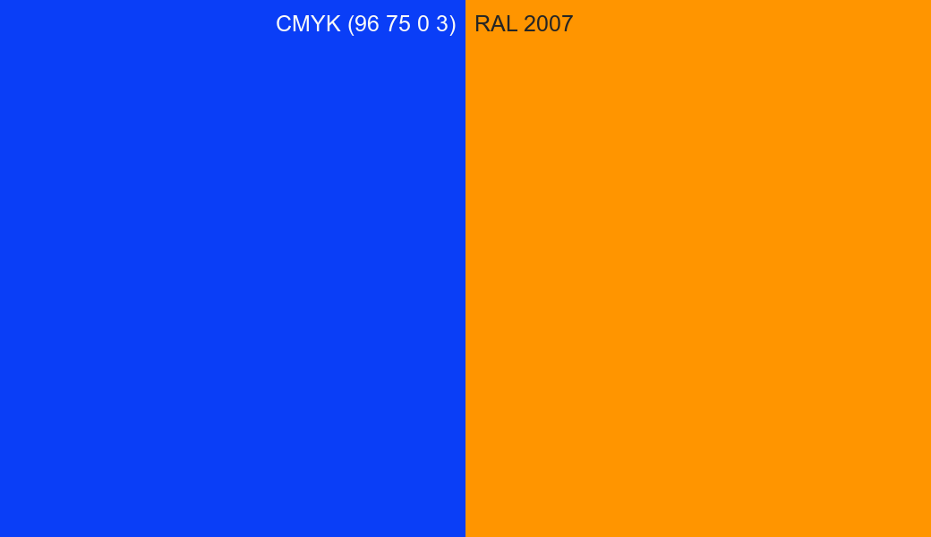 CMYK Color CMYK (96 75 0 3) vs RAL 2007 side by side comparison CMYK Color CMYK (96 75 0 3) vs RAL 2007 side by side comparison