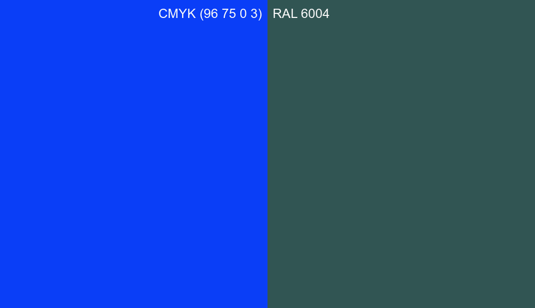 CMYK Color CMYK (96 75 0 3) vs RAL 6004 side by side comparison CMYK Color CMYK (96 75 0 3) vs RAL 6004 side by side comparison