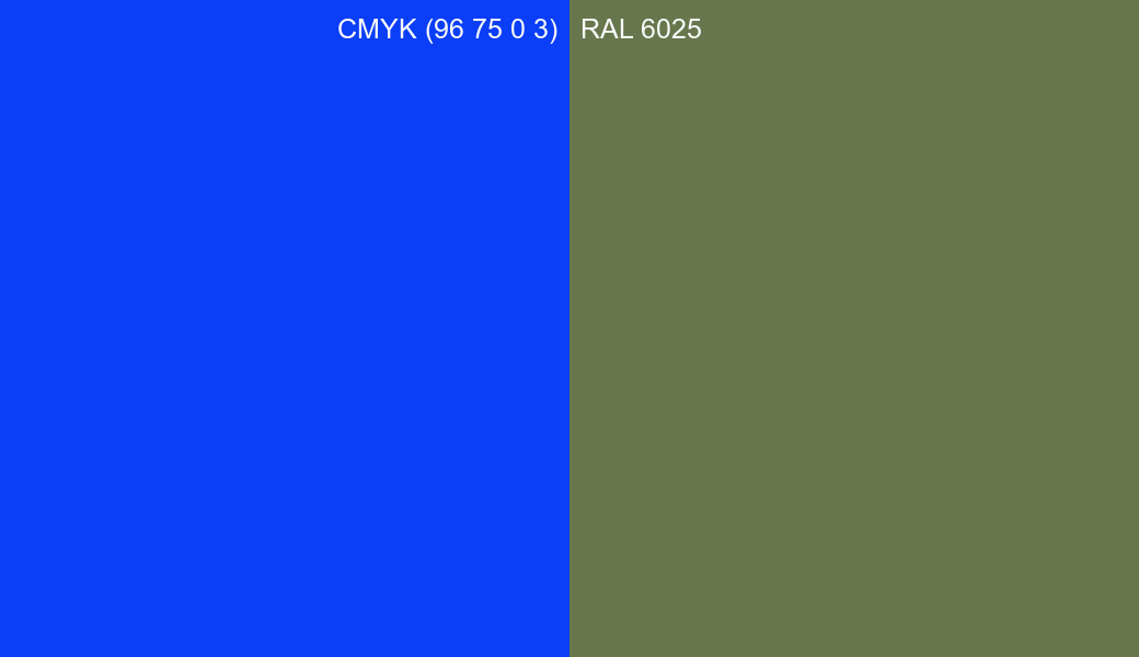 CMYK Color CMYK (96 75 0 3) vs RAL 6025 side by side comparison CMYK Color CMYK (96 75 0 3) vs RAL 6025 side by side comparison