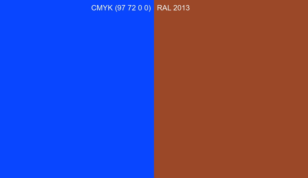CMYK Color CMYK (97 72 0 0) vs RAL 2013 side by side comparison CMYK Color CMYK (97 72 0 0) vs RAL 2013 side by side comparison
