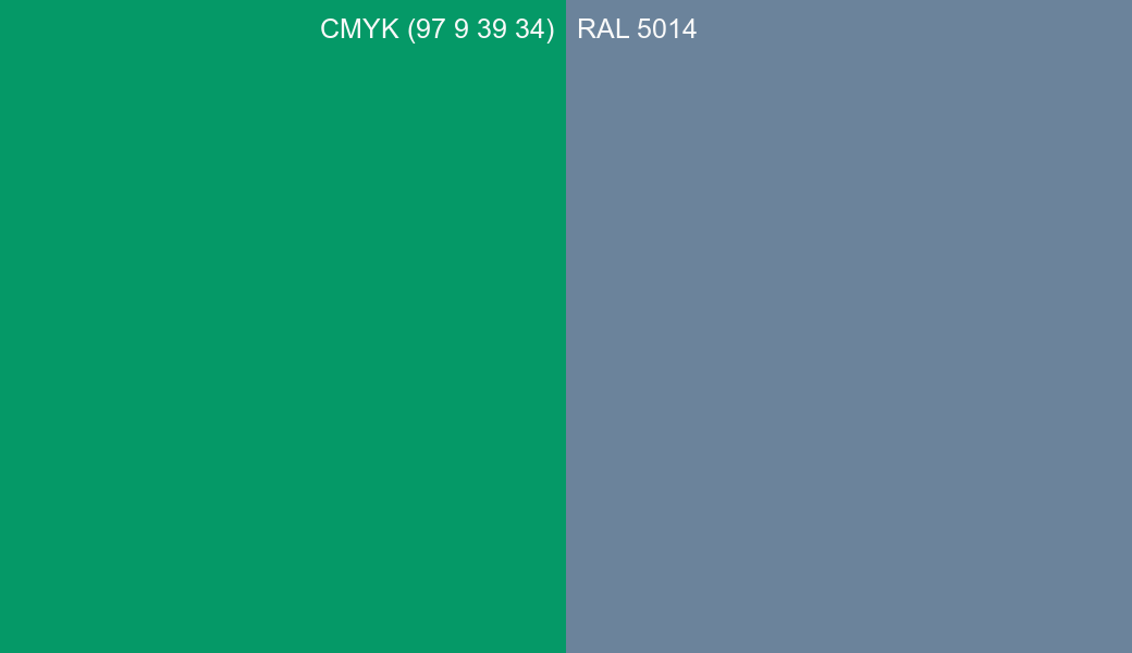 CMYK Color CMYK (97 9 39 34) vs RAL 5014 side by side comparison CMYK Color CMYK (97 9 39 34) vs RAL 5014 side by side comparison