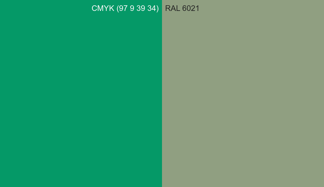 CMYK Color CMYK (97 9 39 34) vs RAL 6021 side by side comparison CMYK Color CMYK (97 9 39 34) vs RAL 6021 side by side comparison