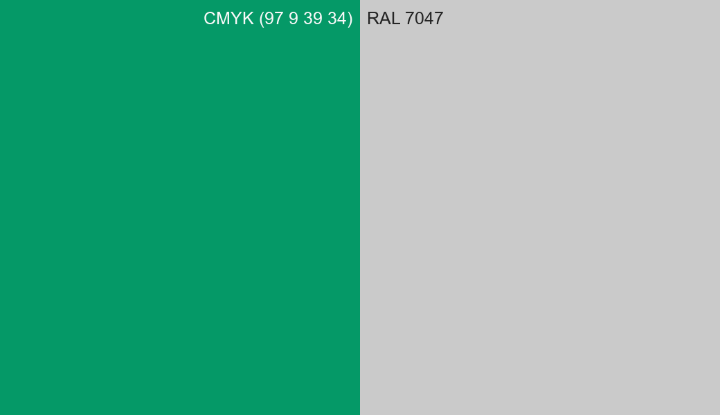 CMYK Color CMYK (97 9 39 34) vs RAL 7047 side by side comparison CMYK Color CMYK (97 9 39 34) vs RAL 7047 side by side comparison