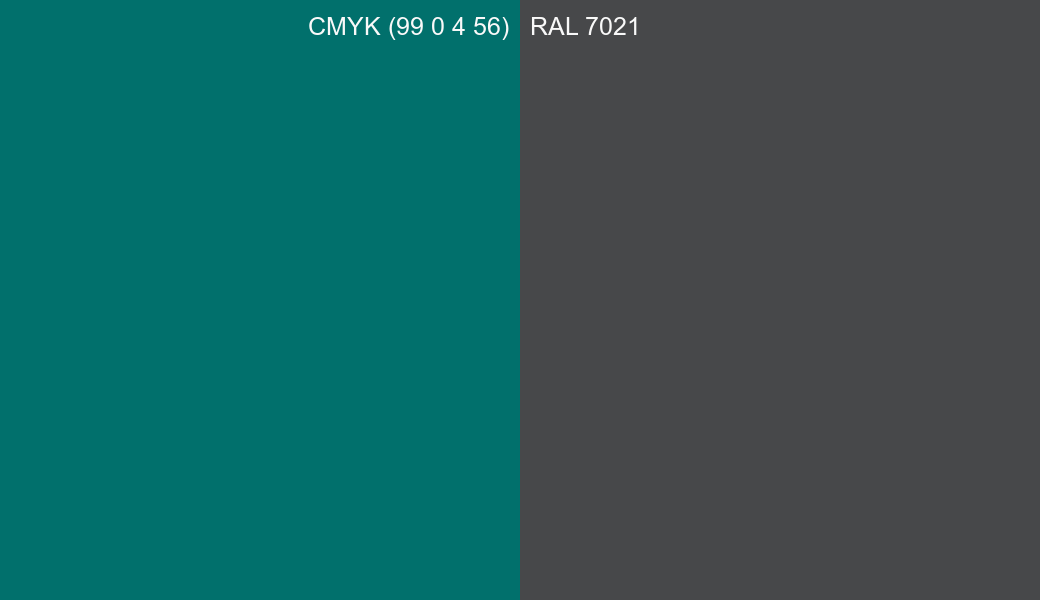 CMYK Color CMYK (99 0 4 56) vs RAL 7021 side by side comparison CMYK Color CMYK (99 0 4 56) vs RAL 7021 side by side comparison