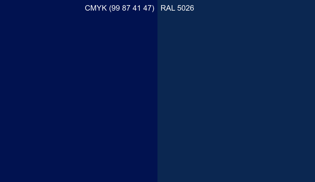 CMYK Color CMYK (99 87 41 47) vs RAL 5026 side by side comparison CMYK Color CMYK (99 87 41 47) vs RAL 5026 side by side comparison