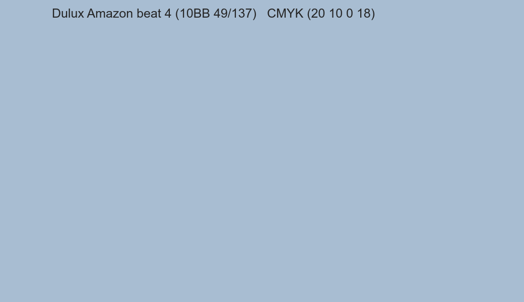 Color Dulux Amazon beat 4 (10BB 49/137) to CMYK (20 10 0 18) converter Color Dulux Amazon beat 4 (10BB 49/137) to CMYK (20 10 0 18) converter
