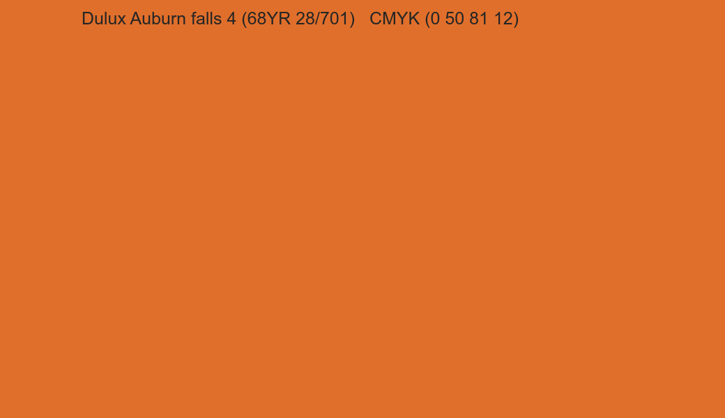 Color Dulux Auburn falls 4 (68YR 28/701) to CMYK (0 50 81 12) converter Color Dulux Auburn falls 4 (68YR 28/701) to CMYK (0 50 81 12) converter