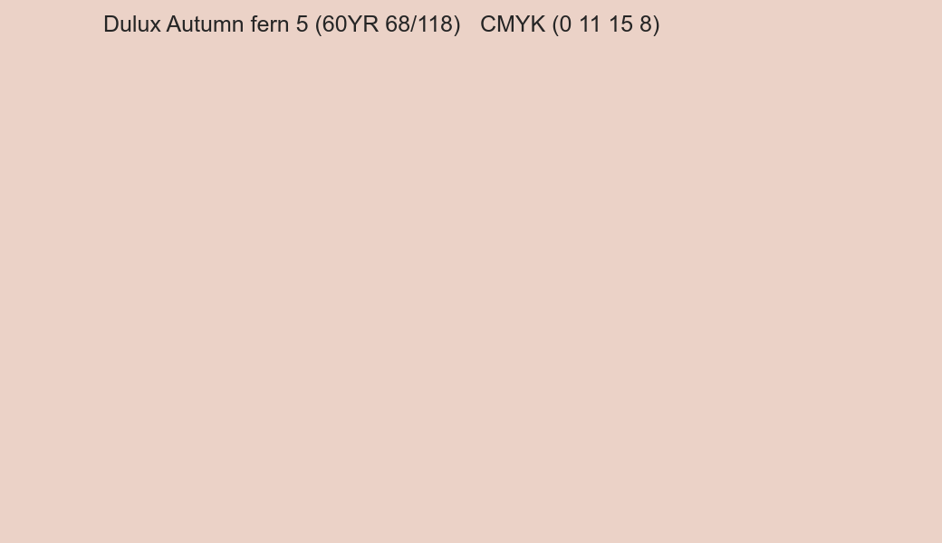 Color Dulux Autumn fern 5 (60YR 68/118) to CMYK (0 11 15 8) converter Color Dulux Autumn fern 5 (60YR 68/118) to CMYK (0 11 15 8) converter