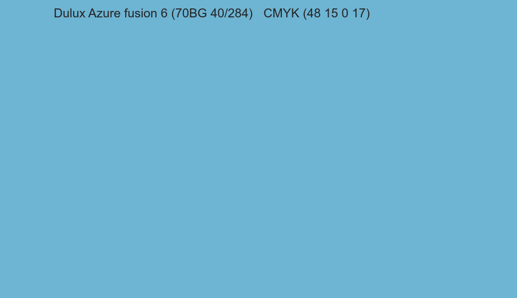 Color Dulux Azure fusion 6 (70BG 40/284) to CMYK (48 15 0 17) converter Color Dulux Azure fusion 6 (70BG 40/284) to CMYK (48 15 0 17) converter