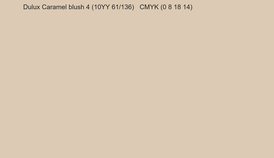 Color Dulux Caramel blush 4 (10YY 61/136) to CMYK (0 8 18 14) converter Color Dulux Caramel blush 4 (10YY 61/136) to CMYK (0 8 18 14) converter