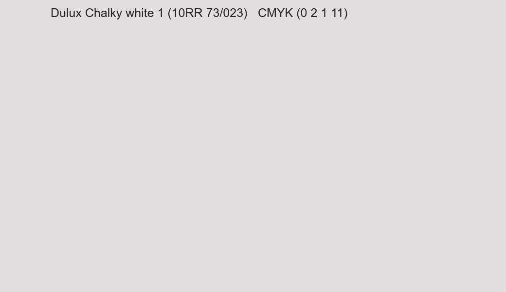 Color Dulux Chalky white 1 (10RR 73/023) to CMYK (0 2 1 11) converter Color Dulux Chalky white 1 (10RR 73/023) to CMYK (0 2 1 11) converter