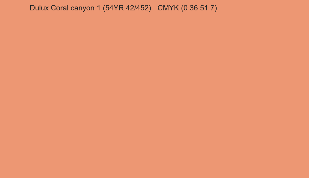 Color Dulux Coral canyon 1 (54YR 42/452) to CMYK (0 36 51 7) converter Color Dulux Coral canyon 1 (54YR 42/452) to CMYK (0 36 51 7) converter