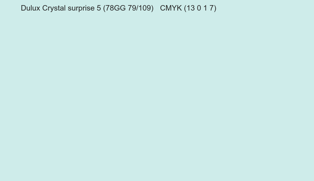 Color Dulux Crystal surprise 5 (78GG 79/109) to CMYK (13 0 1 7) converter Color Dulux Crystal surprise 5 (78GG 79/109) to CMYK (13 0 1 7) converter